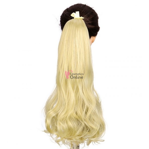 Extensie de par coada usor ondulata cu snur 55 cm Cod 1940848613 Blond Deschis